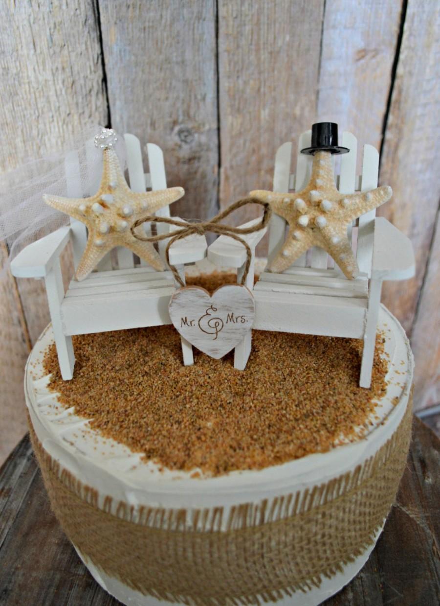Свадьба - Starfish-Adirondack chair-wedding cake topper-beach wedding-Mr. and Mrs.-bride and groom-cake topper-destination wedding-beach wedding-chair