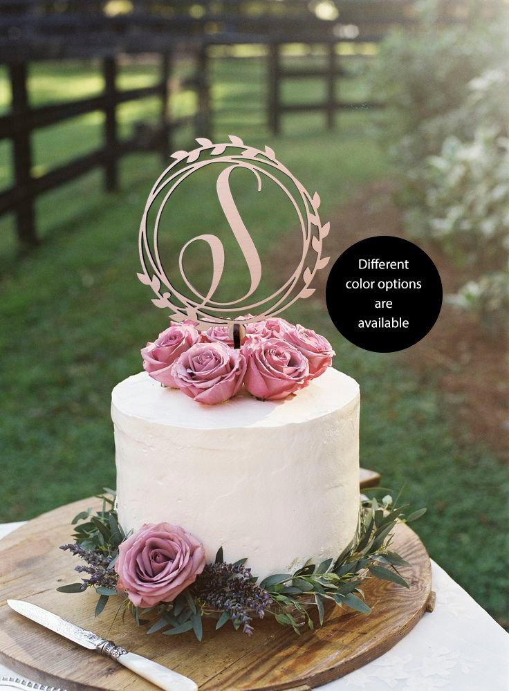Wedding - Gold Monogram Cake Toppers, Monogram Wedding Cake Topper Letter S, Initials Wedding Cake Topper, Personalized Gold Monogram Cake Topper