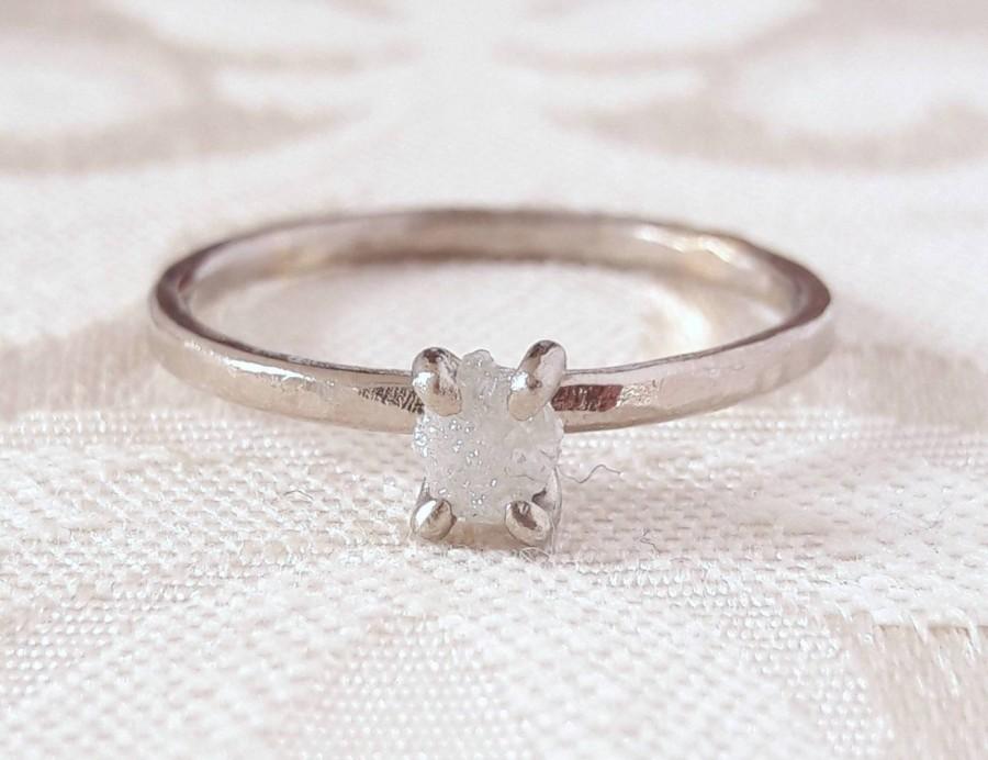 Hochzeit - Rough White Diamond Engagement Ring - White Diamond Ring - Rough Diamond Ring - Raw Diamond Ring - Raw Stone Ring - Boho Engagement Ring