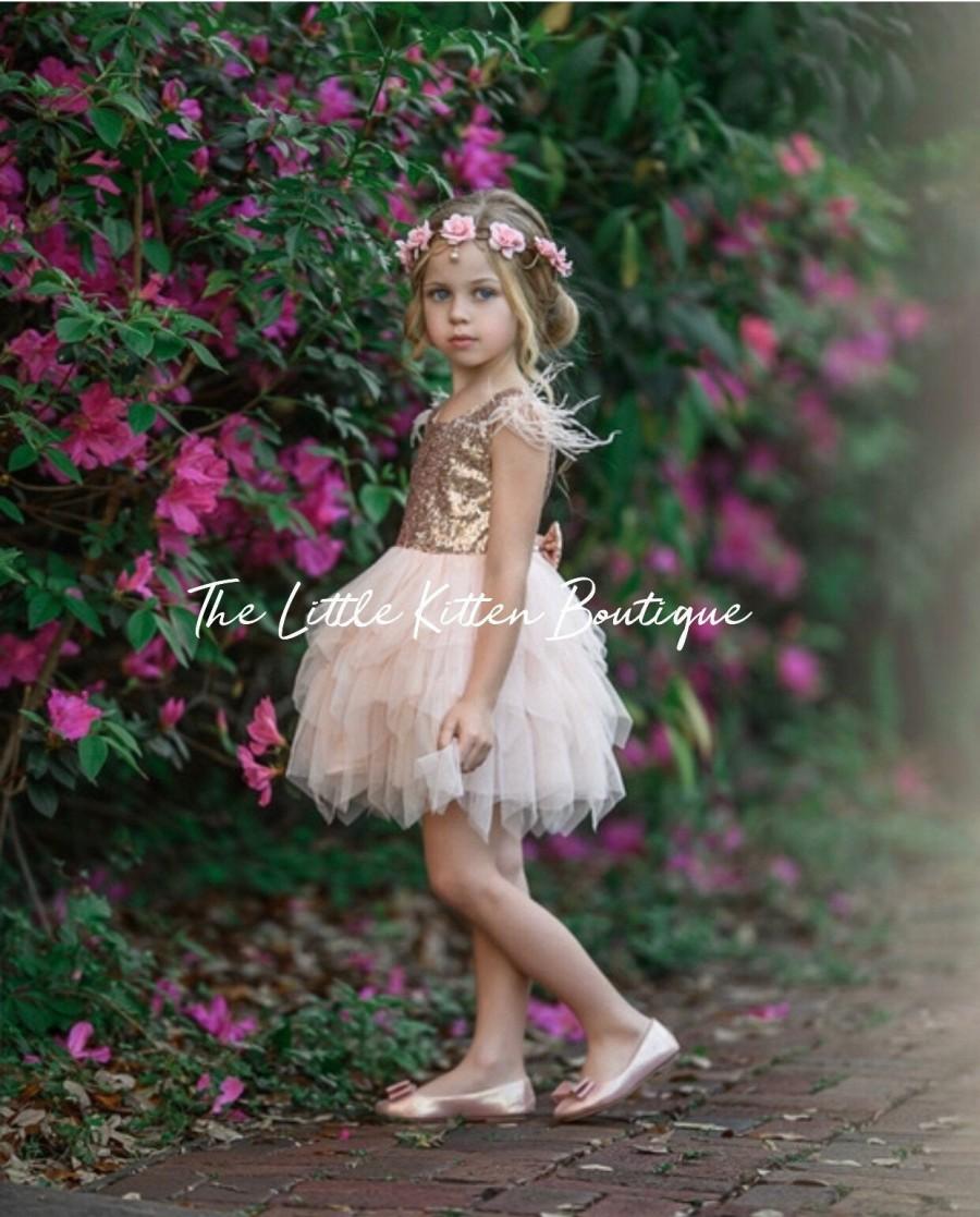 Hochzeit - Blush Flower Girl Dress, Tulle flower girl dress, flower girl dresses, princess dress, Rustic flower girl dress, Boho Dress, woodland fairy