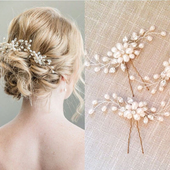 زفاف - Pearls Wedding Hair Vintage Crystal Bridal Accessories Hair Pins Bridesmaid Clips Side Comb