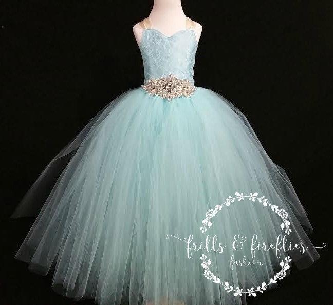 زفاف - Aqua Lace Flower Girl Dress / Bridesmaid Corset Dress / Prom Dress / Formal Dress / Princess Dress / Simple Wedding Dress / Girls Dresses