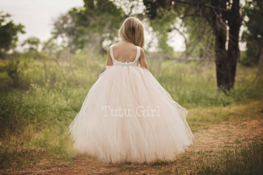Wedding - Blush Flower Girl Dress - Custom Sleeveless Tulle Tutu Dress