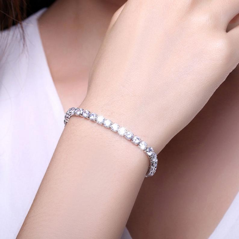 Mariage - Cubic Zirconia Tennis Bracelet, Bridal CZ Link Bracelet, AAA High Quality Crystal Jewelry, White Rhodium Plated, BridemaidsGift