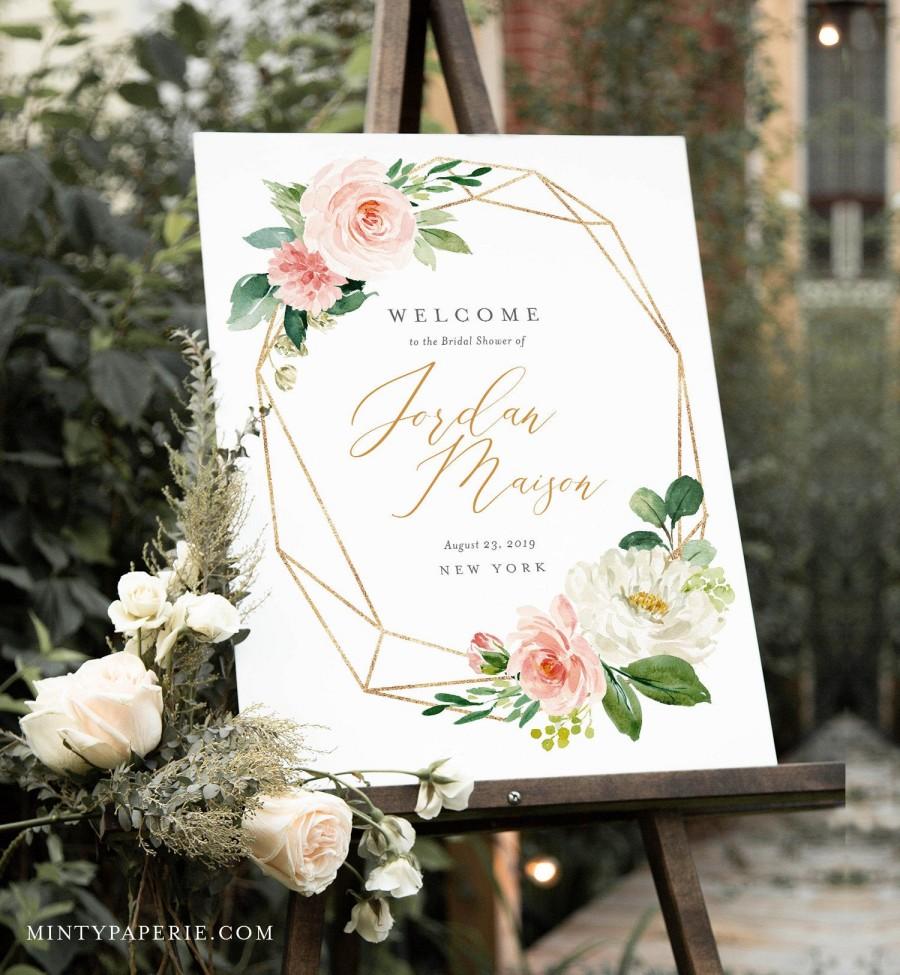 Wedding - Welcome Sign Template, Bridal Shower, Instant Download, 100% Editable Text, Printable Wedding Poster Sign, Florals, US & UK Sizes #043-120LS