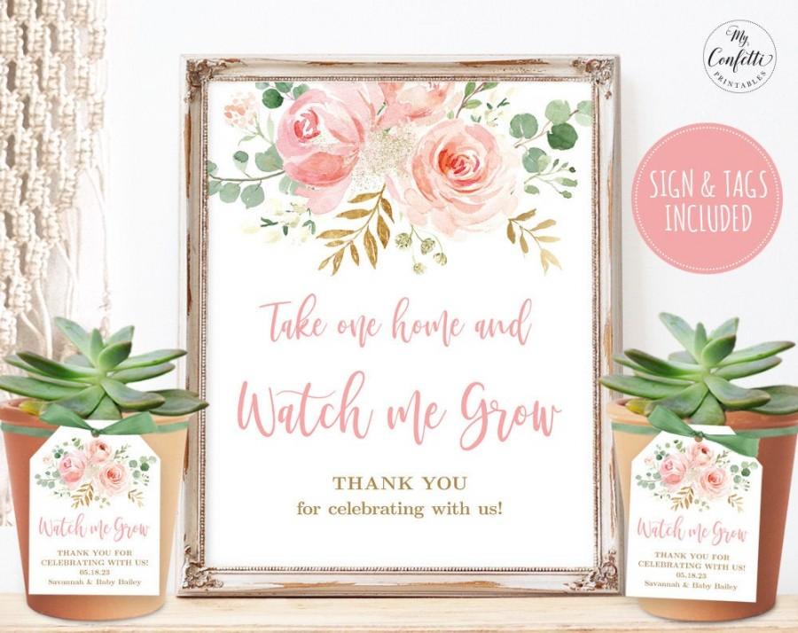 Свадьба - Blush Pink Favor Tags & Sign Set, Printable Favor Tags and Sign Template, Watch Me Grow, Baby Shower, MCP820, MCP821