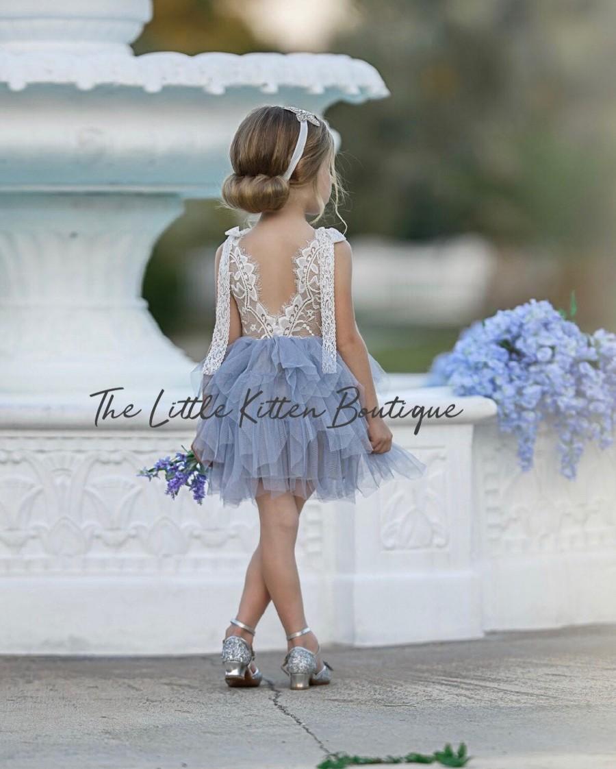 Wedding - Tulle Flower Girl Dress, Ivory Flower Girl Dress, White Lace Flower Girl Dresses, pink blush flower girl Dress, girls boho Birthday dress