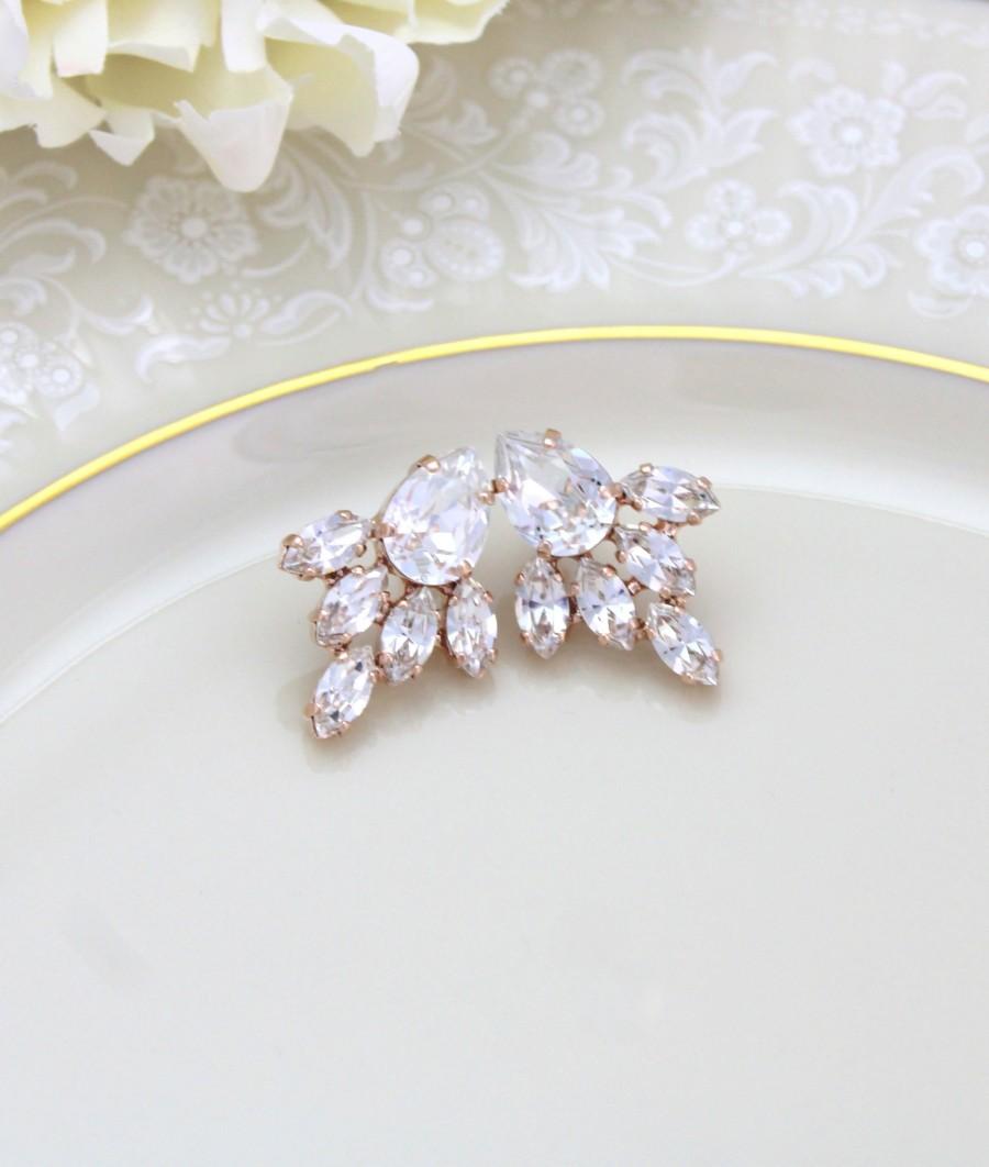 زفاف - Rose gold Bridal earrings Swarovski Stud earrings Bridal jewelry Crystal Wedding earrings Statement stud earrings Wedding jewelry