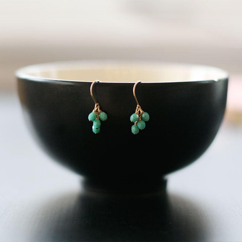 زفاف - turquoise cluster 14k goldfill earrings - sweet gift for her - "lucky" faceted earrings in turquoise - handmade by elephantine