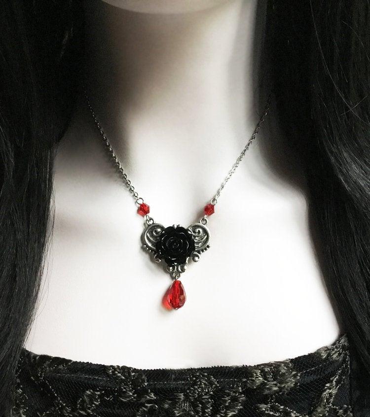 Victorian Gothic Black Rose Choker Necklace Romantic Vintage