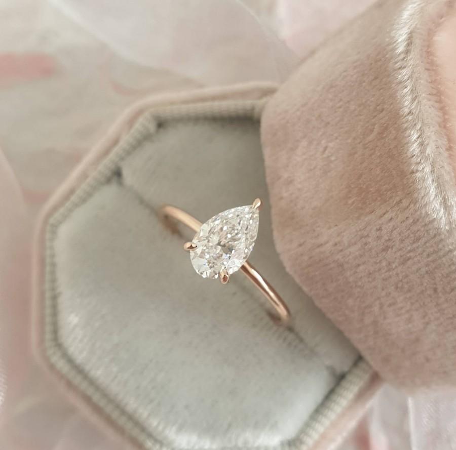 Wedding - Diamond Engagement Ring, 1.02 Carat Pear Shape Solitaire Diamond Ring in 14k Rose Gold, Engagement Ring, Diamond Ring,Free Shipping