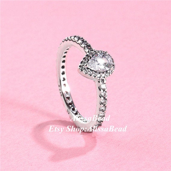 Wedding - 925 Sterling Silver Radiant Teardrop Ring With Clear CZ Engagement Rings For Women Jewelry Finger Ring