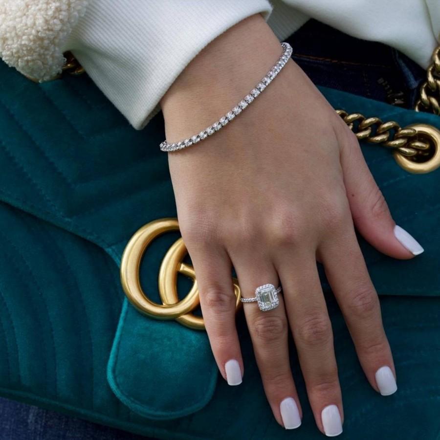 زفاف - Diamond Engagement Ring, 2.50 Carats Diamond Ring, Emerald Cut Halo Diamond Ring, Engagement Ring, Diamond Engagement Ring