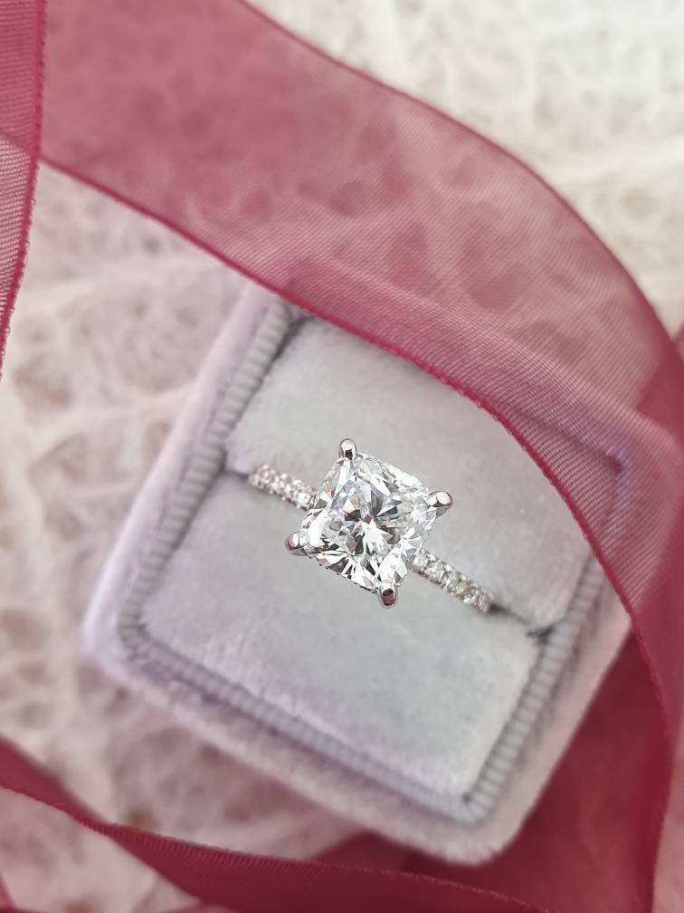 Wedding - Diamond Engagement Ring, 2.35 Carat Cushion,Diamond Ring, Engagement Ring, Diamond Engagement Ring, Cushion Ring, 14k White Gold