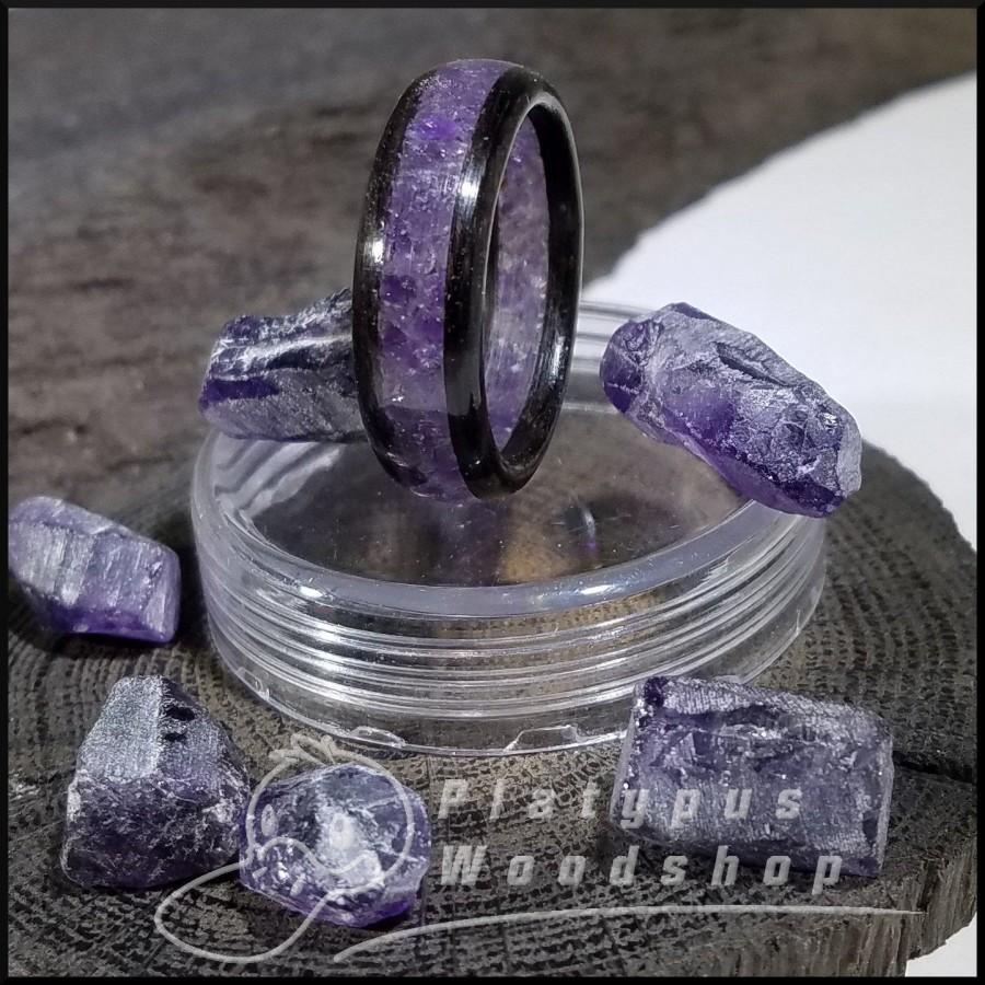 Свадьба - Unique Wooden Ring - Floating Inlay - "Midnight Amethyst" - Namibian Amethyst - Morta - Durable and Beautiful