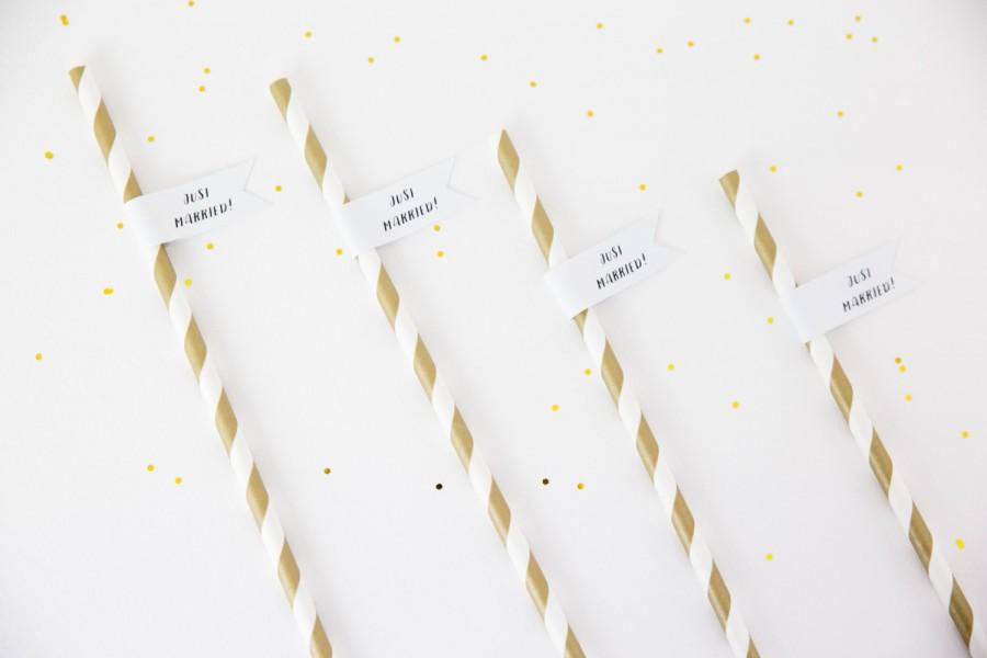 زفاف - Wedding Straws . Just Married Straws with Flags . Custom Straw Flags . Wedding Paper Straws with Tags . Personalised Paper Straws .
