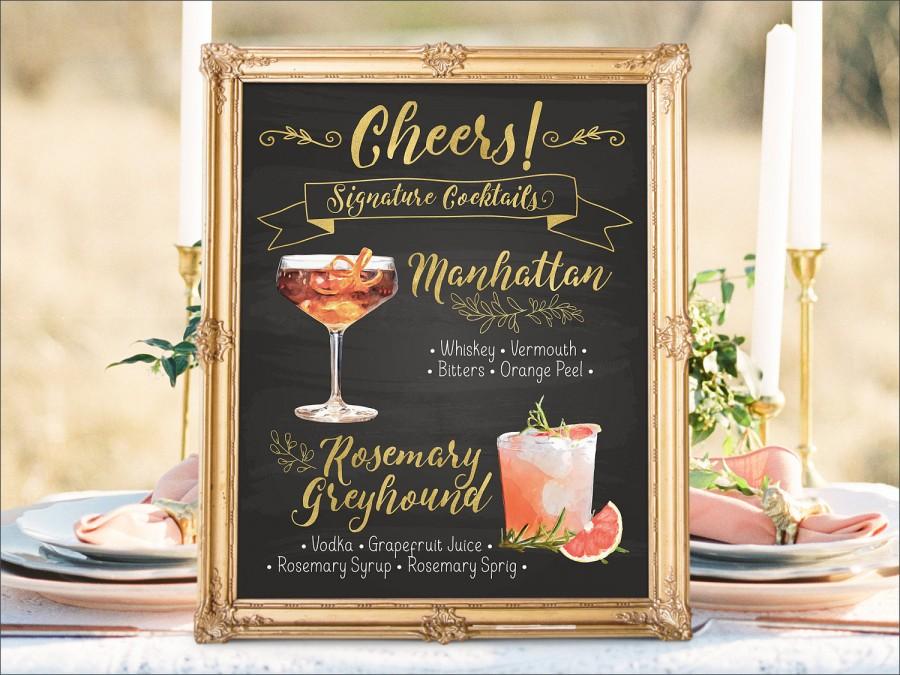Wedding - Digital Printable Wedding Signature Drinks Sign, Bar Menu Watercolor Wedding Signs Wedding Cocktails Christmas New Year Chalkboard IDM10