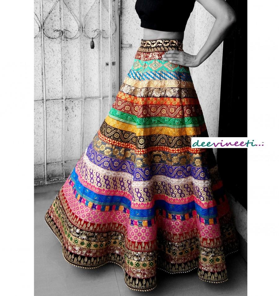 زفاف - Made To Order Indian Lehenga Style Multicolor traditional Embellished Lehenga Skirt