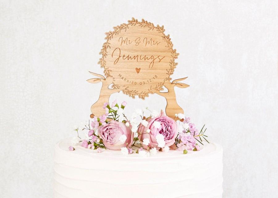 Hochzeit - Wedding Cake Topper, Rabbit Wedding Cake Topper Wooden