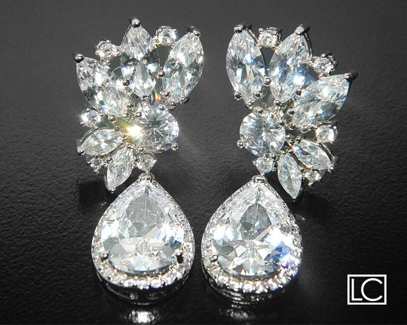 زفاف - Bridal Earrings, Wedding Earrings, Cubic Zirconia Earrings, Teardrop Crystal Earrings, Wedding Jewelry, Crystal Earrings, Statement Earrings