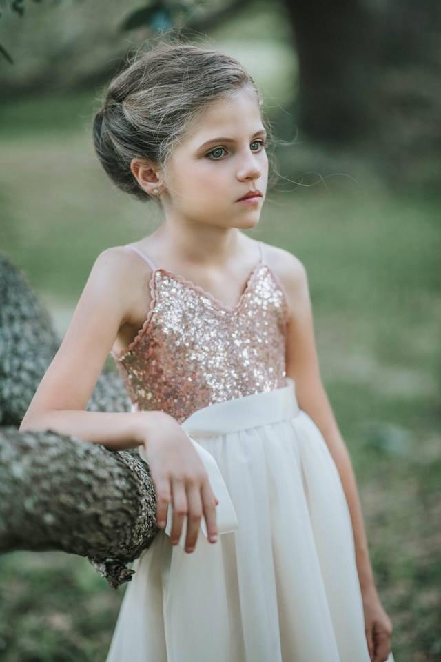 Hochzeit - Flower girl dress,rose gold dress,blush sequin dress,junior bridesmaid,beach wedding dress,ivory girls dress,sequin dress, traditional,tulle