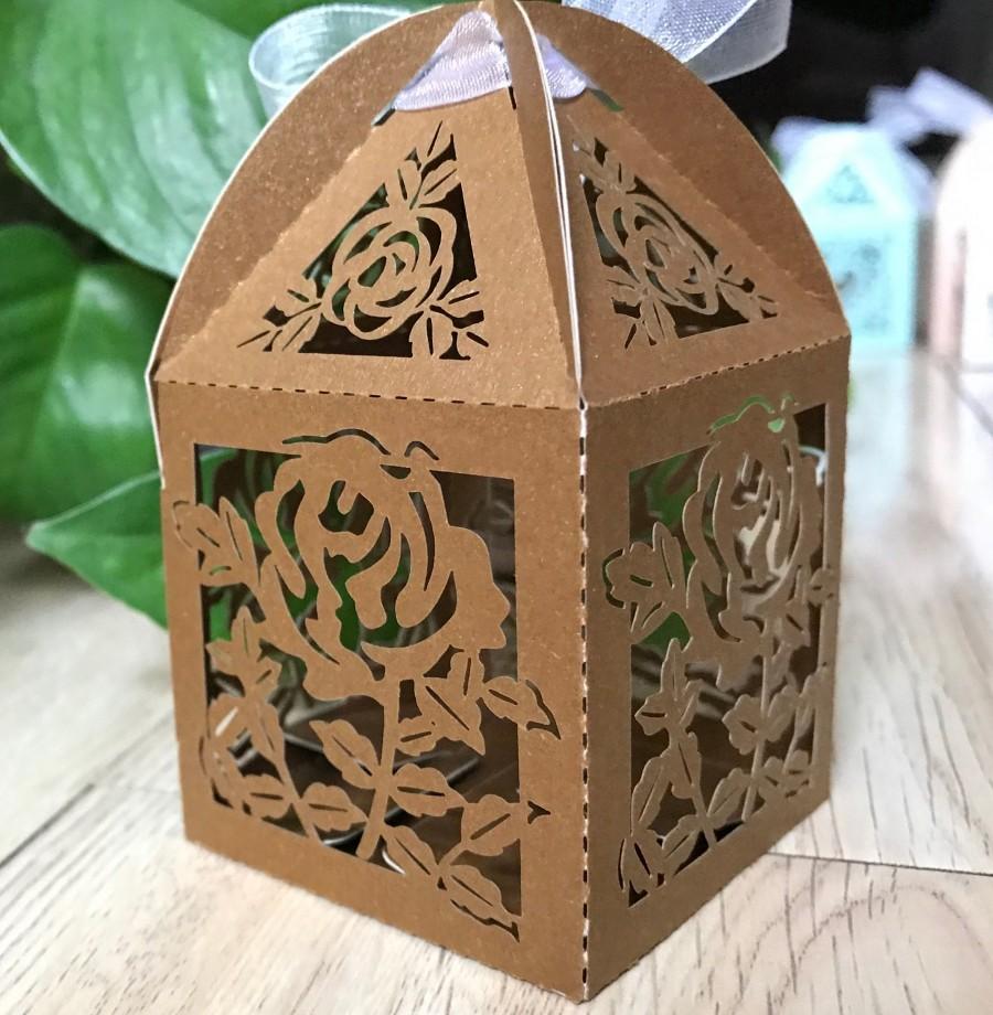 Wedding - 100pcs Brown Laser Cut Wedding Favor Boxes,Boxes for soap, bakery boxes, cookie Gift Packaging boxes, treats,Wedding Gift Packaging Boxes