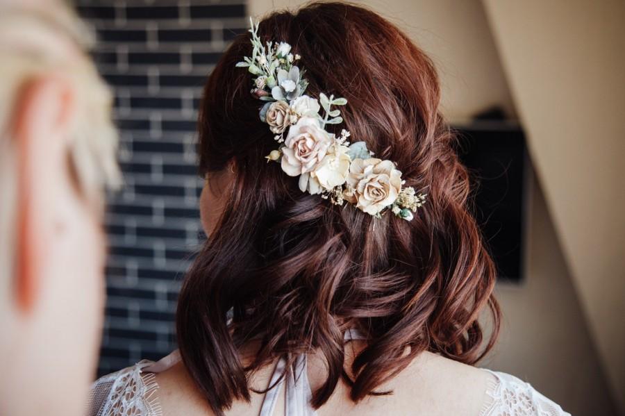 زفاف - Flower hair comb, Ivory bridal headpiece, Beige hair clip, Bridal headpiece, Wedding hairpiece