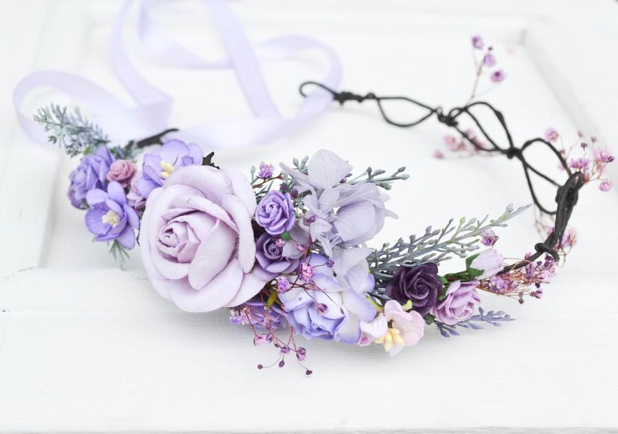 زفاف - Lavender crown Purple flower crown Rustic flower crown Bridesmaid crown Purple headband Lilac flower crown Purple headpiece Purple crown