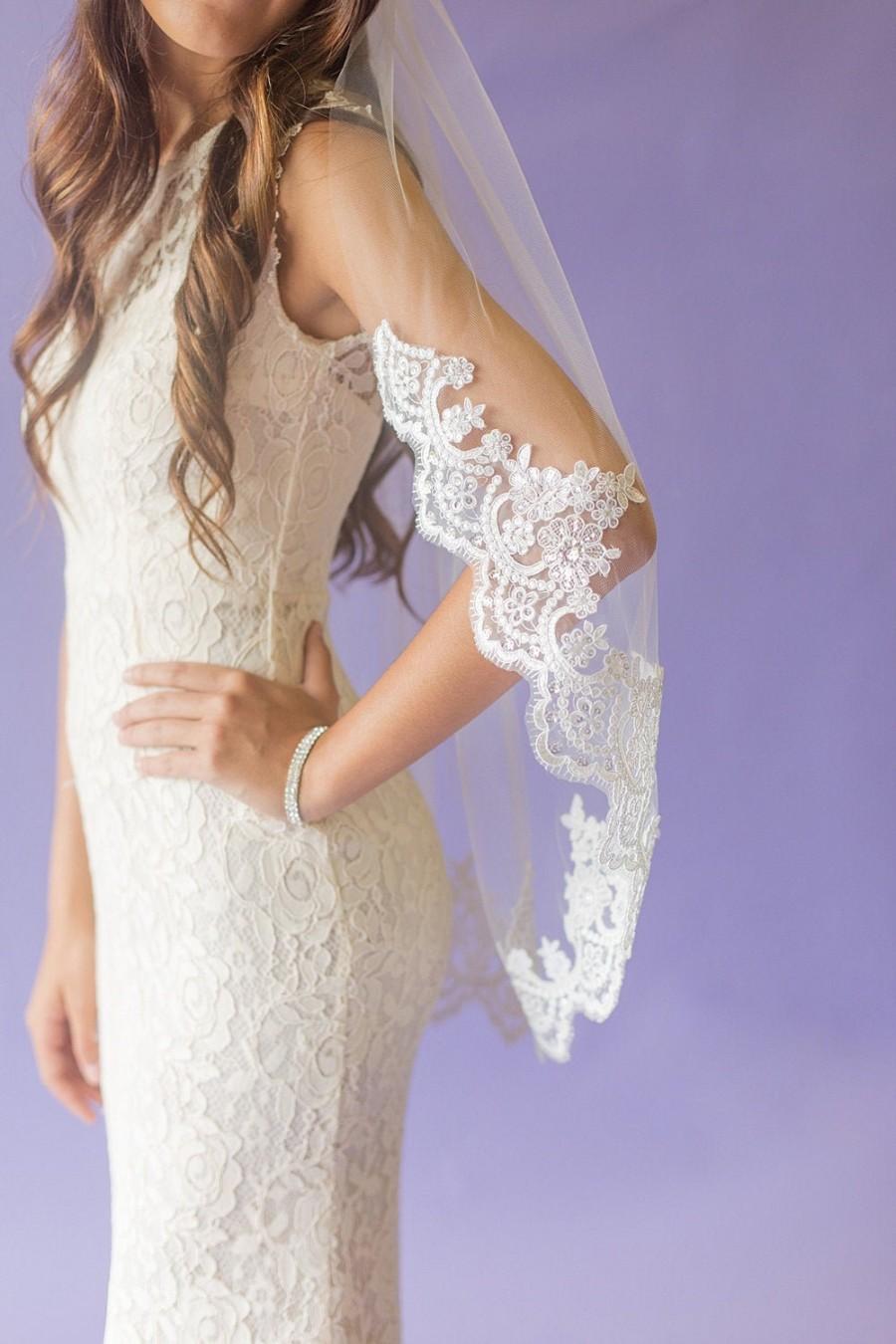 زفاف - Wedding Veil , Single Tier Lace Wedding Veil