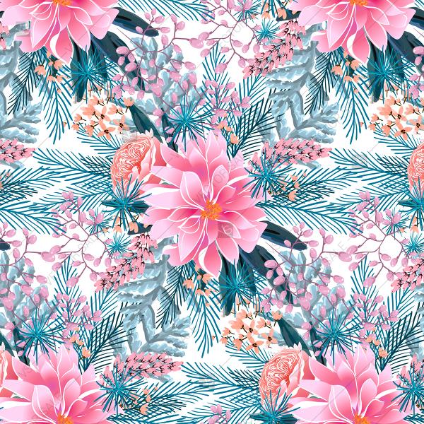 Свадьба - Seamless pink chrysanthemum fir Christmas Floral Pattern vector background of watercolor