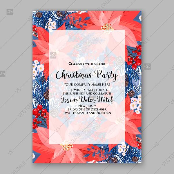 Wedding - Poinsettia Christmas Party Invitation vector template luau