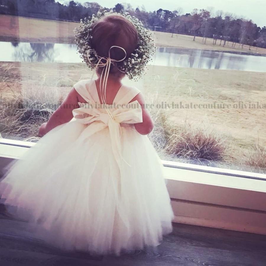 Hochzeit - Ivory Flower Girl Dress, flower girl dress white, flower girl lace, flower girl dress boho, flower girl tulle tutu,