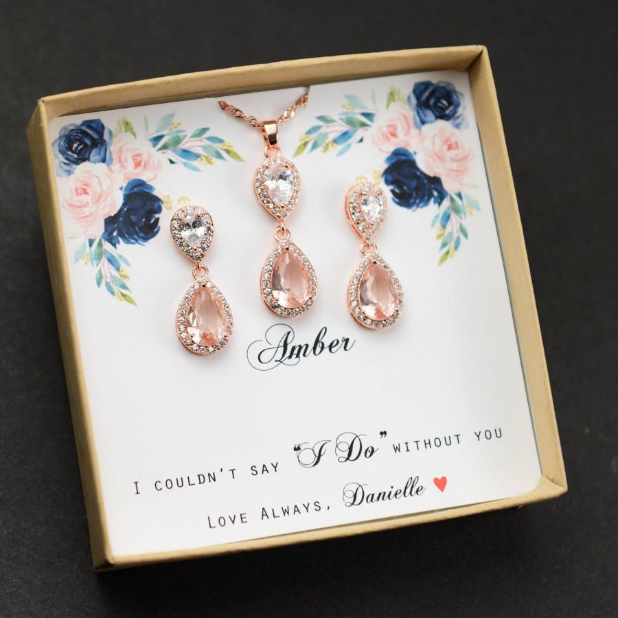 Mariage - Morganite Earring Light Pink Blush Earrings Soft Pink Bridesmaid gifts Jewelry Rose Gold Morganite Bridal jewelry Bridesmaid gift set 4 5 6