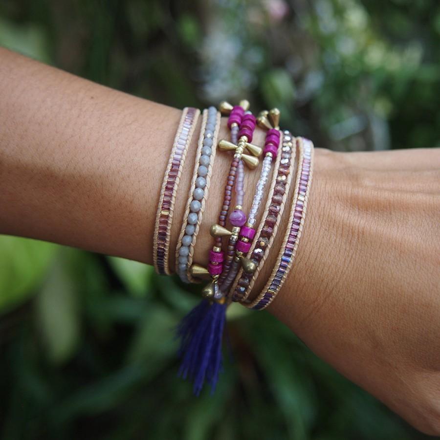 Wedding - Purple Mix Tassel Wrap Bracelet, Boho bracelet, Bohemian bracelet, Beadwork bracelet