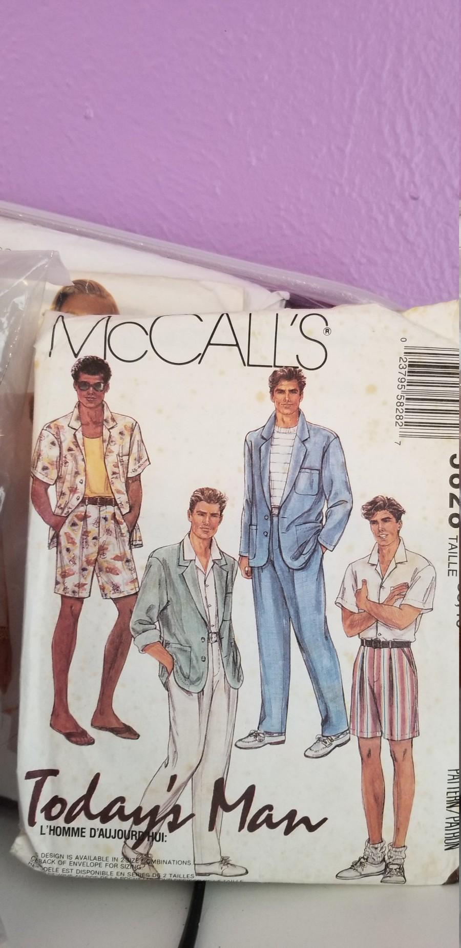 Hochzeit - McCalls mens unlined jacket shirt and pants or shorts sizes 38 to 40 some precut pieces