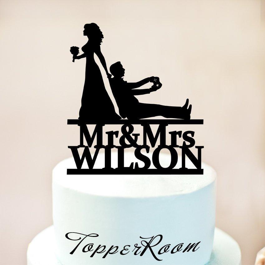 زفاف - Wedding Gamer cake topper,Gaming Video Game Controller Cake Topper,Gaming party cake topper,Mr & Mrs Cake Topper,Custom cake topper (1246)