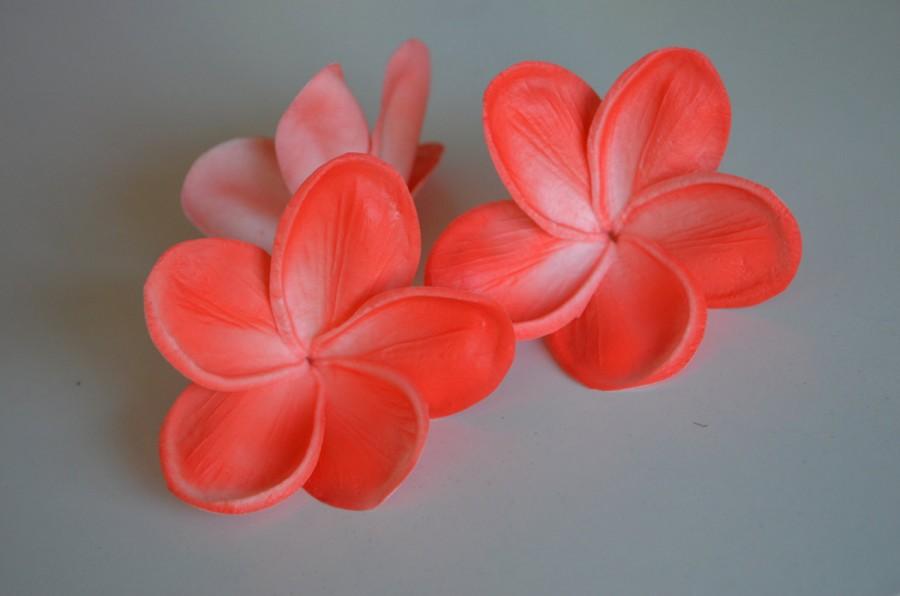 Wedding - Coral Plumerias Natural Real Touch Flowers frangipani heads DIY cake Toppers, Wedding Decorations