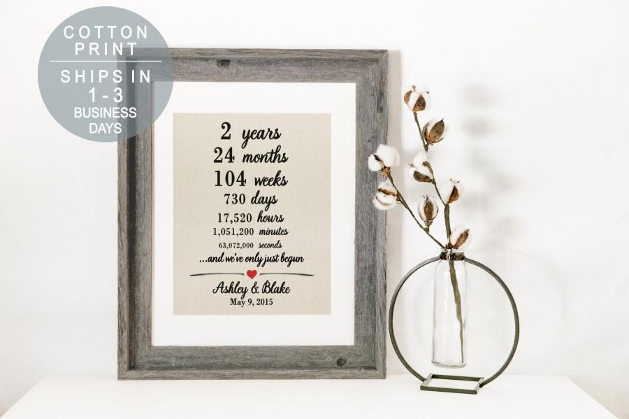 Mariage - 2 years together Personalized Cotton Print 2nd Anniversary Days Hours Minutes Second Wedding Anniversary Gift for Husband Wife Gift