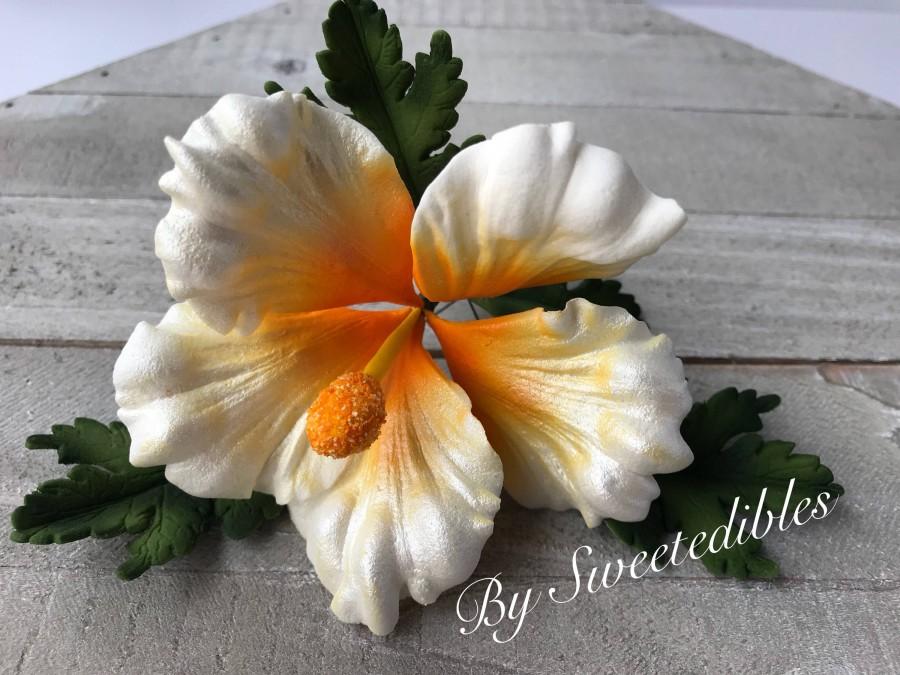 زفاف - Gum Paste Hawaiian Hibiscus Flower Cake Decorations White Fondant flower Gumpaste