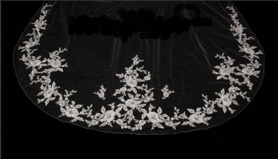 زفاف - Floral Rose Embroidery Lace Cathedral Wedding Veil - White,,, Diamond White or Ivory