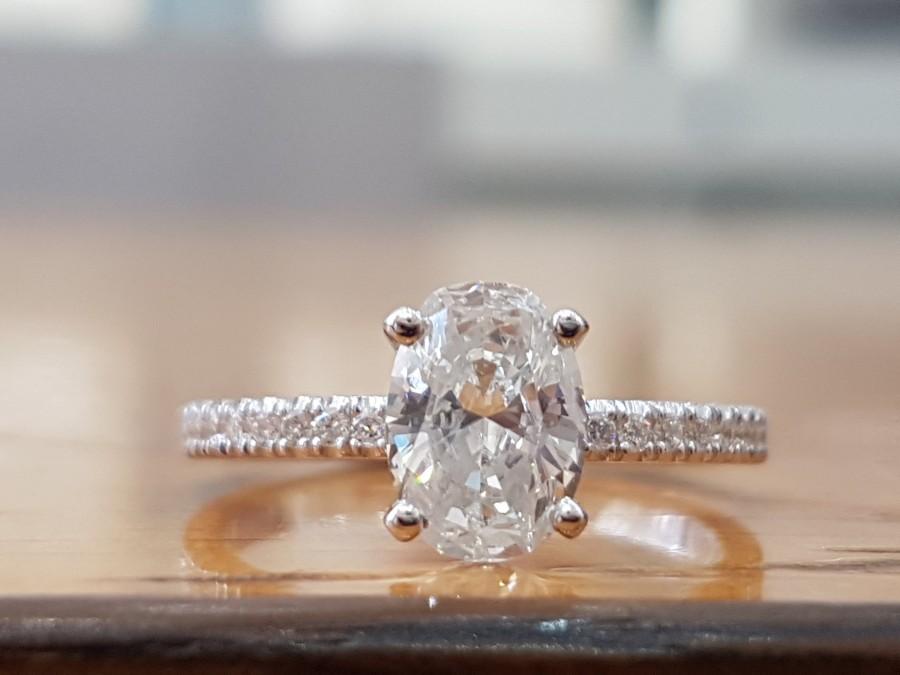 زفاف - Oval Diamond Engagement Ring, Oval Cut Engagement Ring, Oval Engagement Ring 14k White Gold, Oval Shape Diamond Real Natural