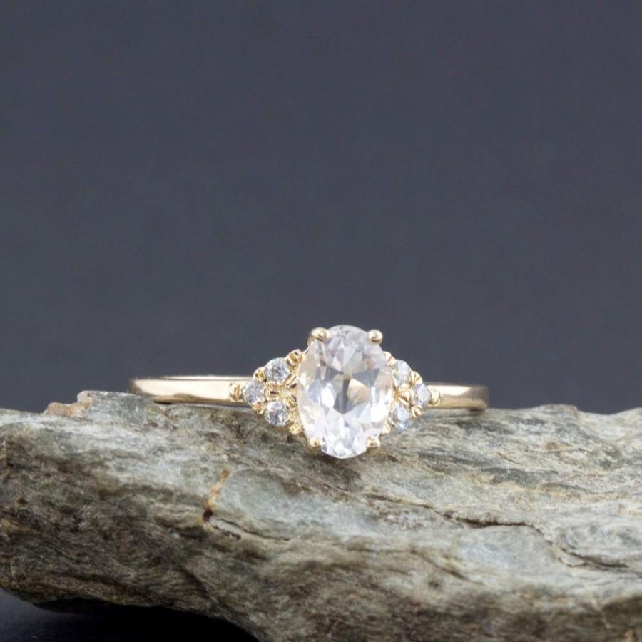 Mariage - White sapphire ring, White sapphire and Diamond ring, engagement ring, unique ring, unique engagement, White sapphire engagement ring