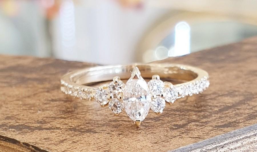 زفاف - Unique Engagement Ring Marquise Diamond Yellow Gold For Women Promise Bridal Anniversary Gift for Her Art Deco