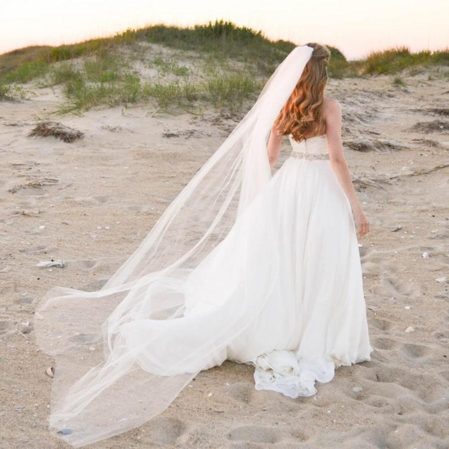 Hochzeit - Soft full Royal Cathedral length veil. Simple cut edge veil.  Tulle bridal veil.  Single tier veil.WILLOW