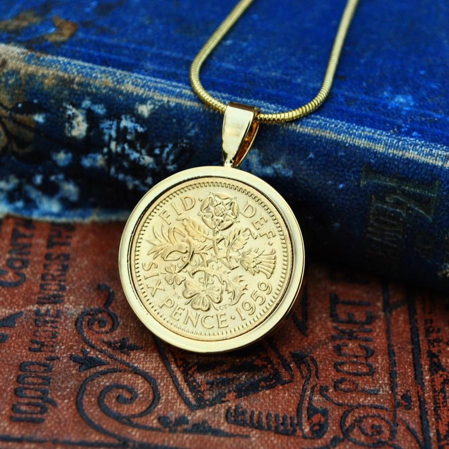 Wedding - Sixpence Coin Necklace, Bride Necklace, 1959 60th Necklace, Gold Necklace, 60th 1959 Gift Mum, 70th Gift Mum, Bride Necklace Sixpence