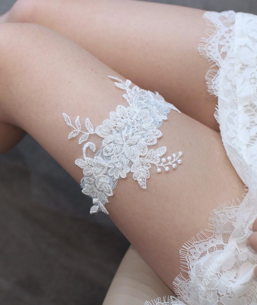 Свадьба - Lace garter, bridal garter, wedding garter, blue lace garter, garter for wedding, keepsake garter, toss garter
