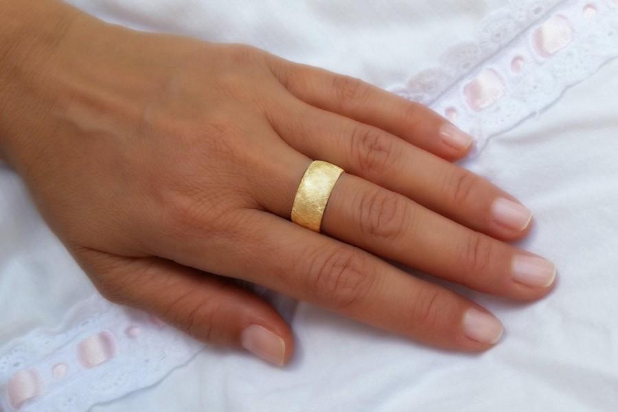 زفاف - Wedding ring, Yellow gold wedding ring, Wide wedding band, Women's wedding ring, Rustic wedding ring, Her wedding ring, Wide gold ring, 14K