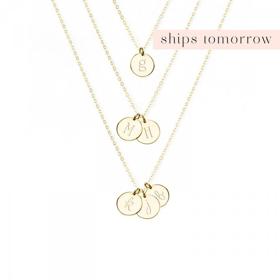 زفاف - Personalized Necklaces for Women, Mother Necklace, Custom Initial Necklace, Disc Necklace, Tiny Letters Necklace, Gold Fill Rose Silver, 9mm