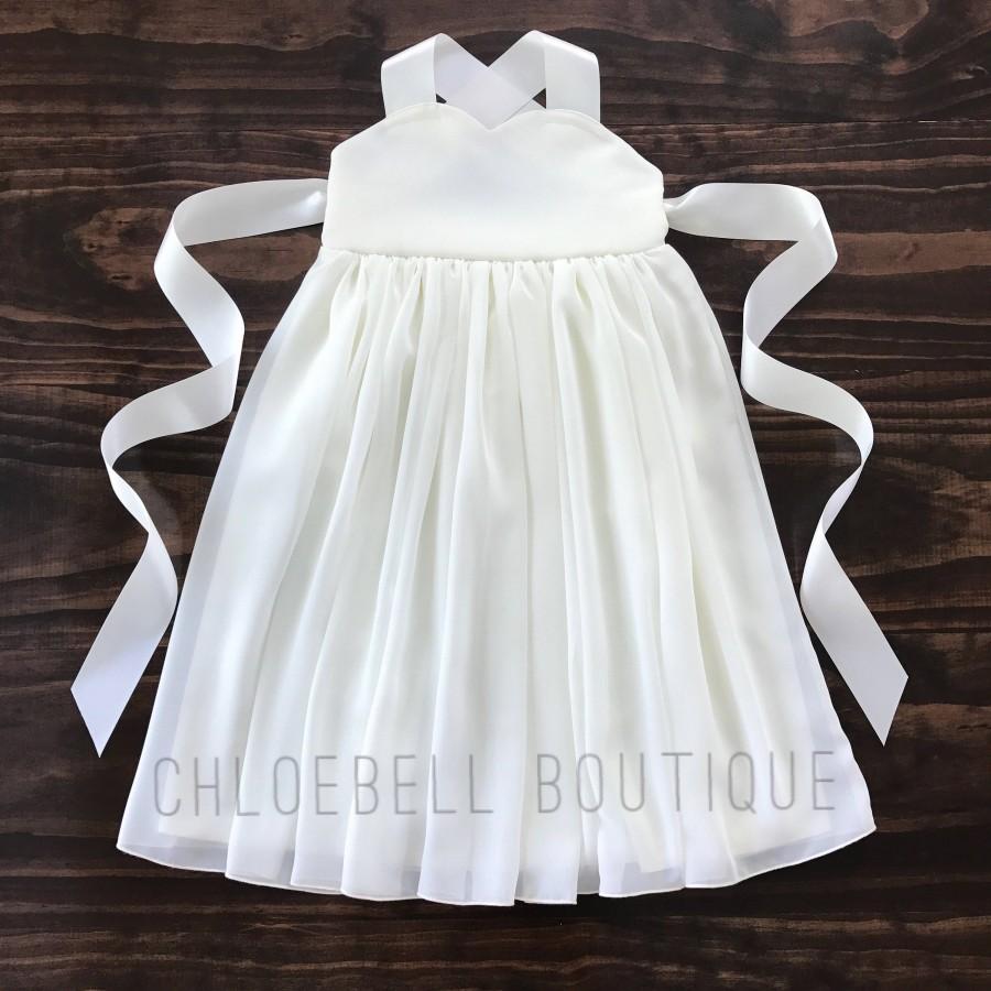 Hochzeit - Toddler Floor length flower girl dress- Sweetheart Ivory chiffon dress - Ivory chiffon flower girl dress - Toddler beach wedding
