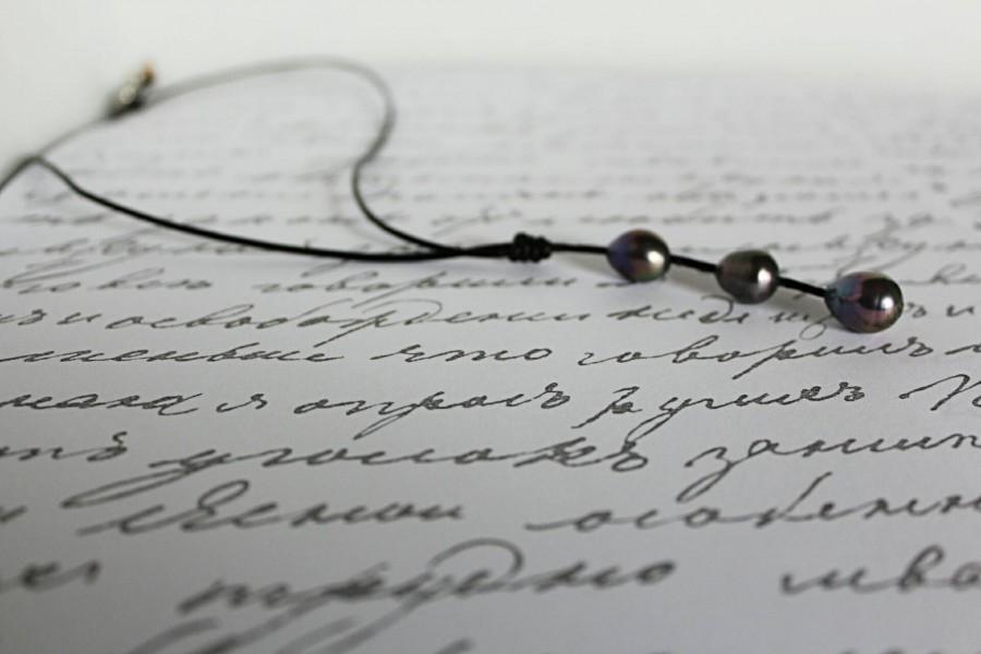 زفاف - Tahitian Baroque 3 pearl drop leather necklace, third anniversary gift -  June Pearl Graduation Gift Idea